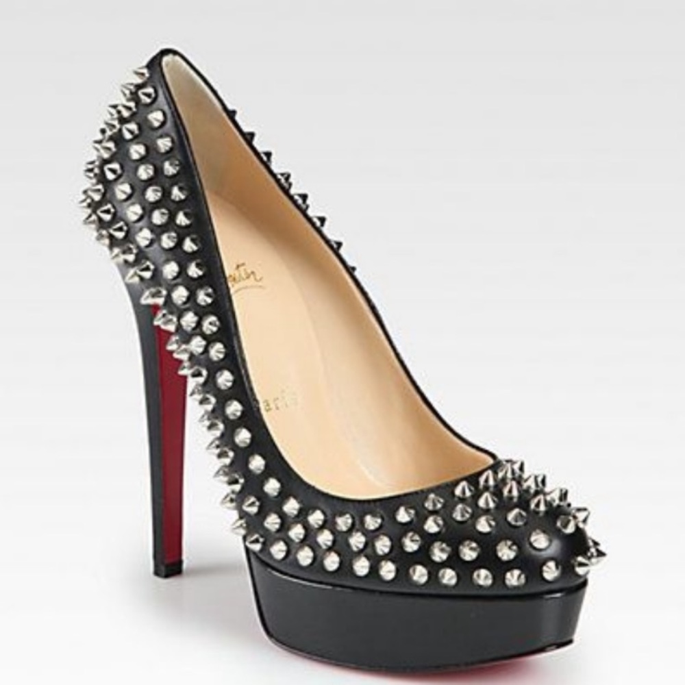 WORN 2x Louboutin Black Spiked Bianca Heels